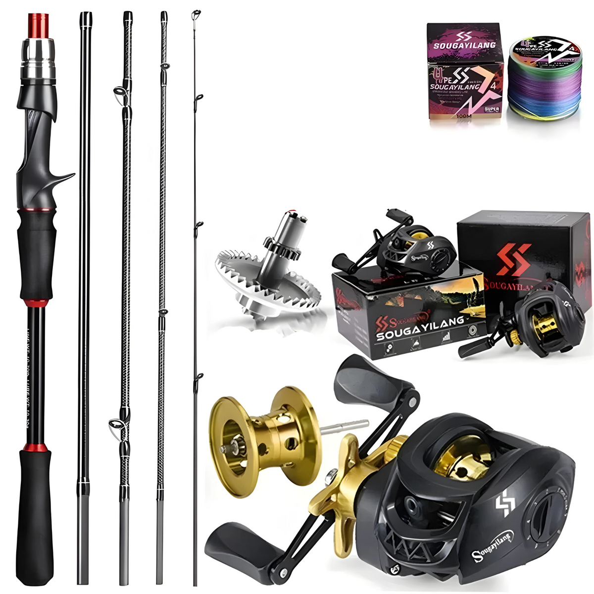 Kit De Pesca Sougayilang Vara Fibra De Carbono Carretilha Drag 8kg Brinde Linha E Frog