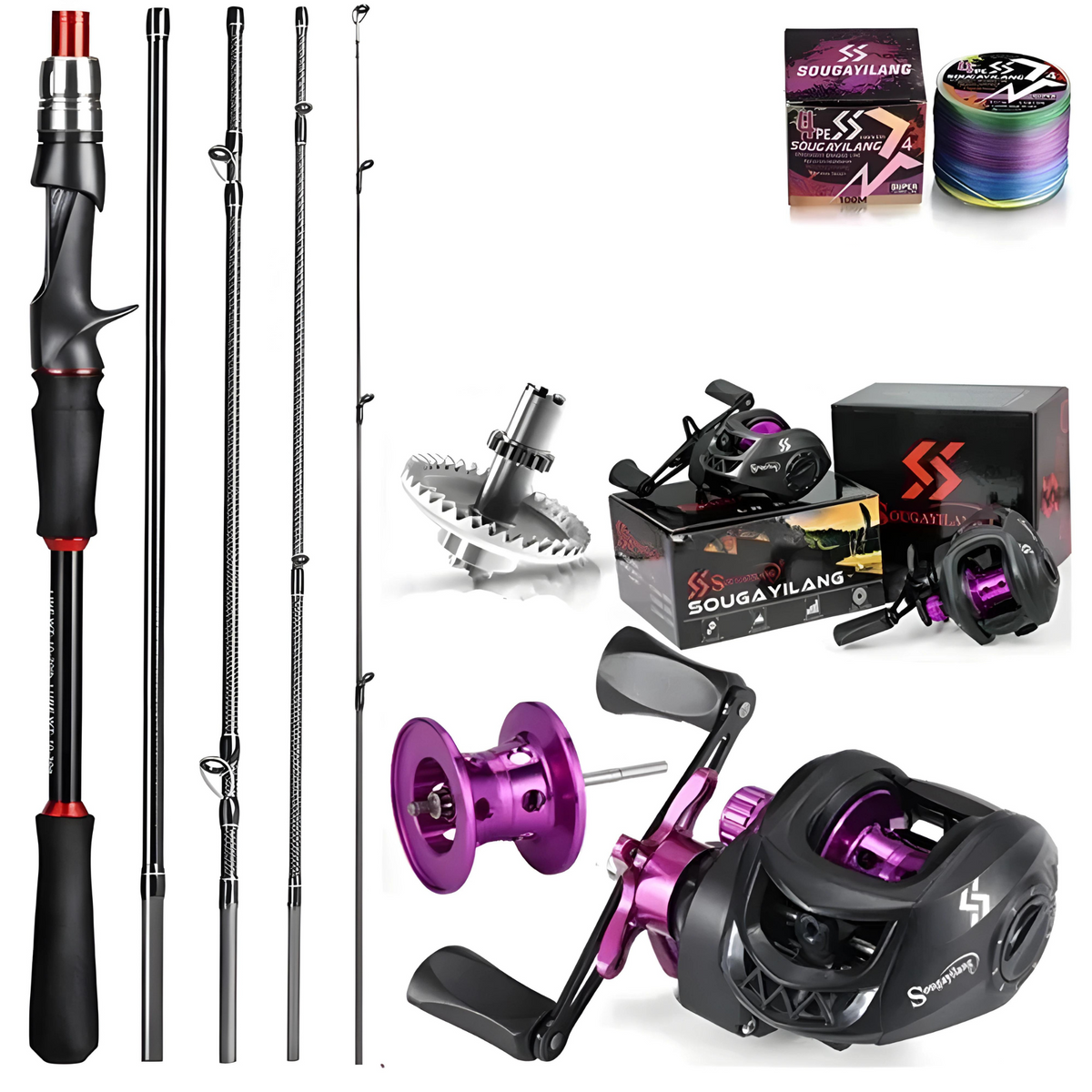 Kit De Pesca Sougayilang Vara Fibra De Carbono Carretilha Drag 8kg Brinde Linha E Frog