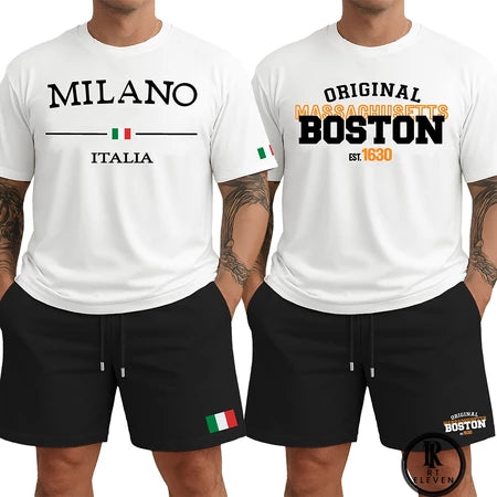 Kit 2 Conjuntos Masculinos Premium Milano e Boston Camiseta e Bermuda