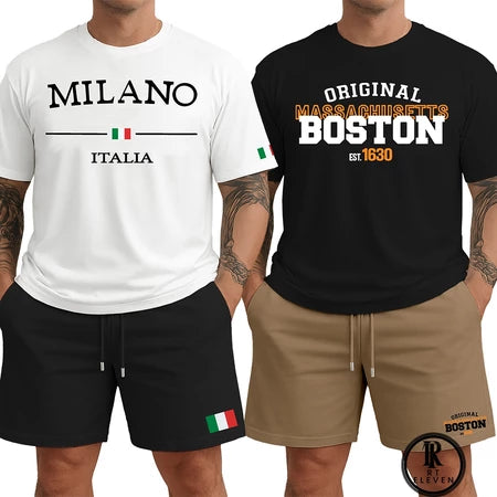 Kit 2 Conjuntos Masculinos Premium Milano e Boston Camiseta e Bermuda