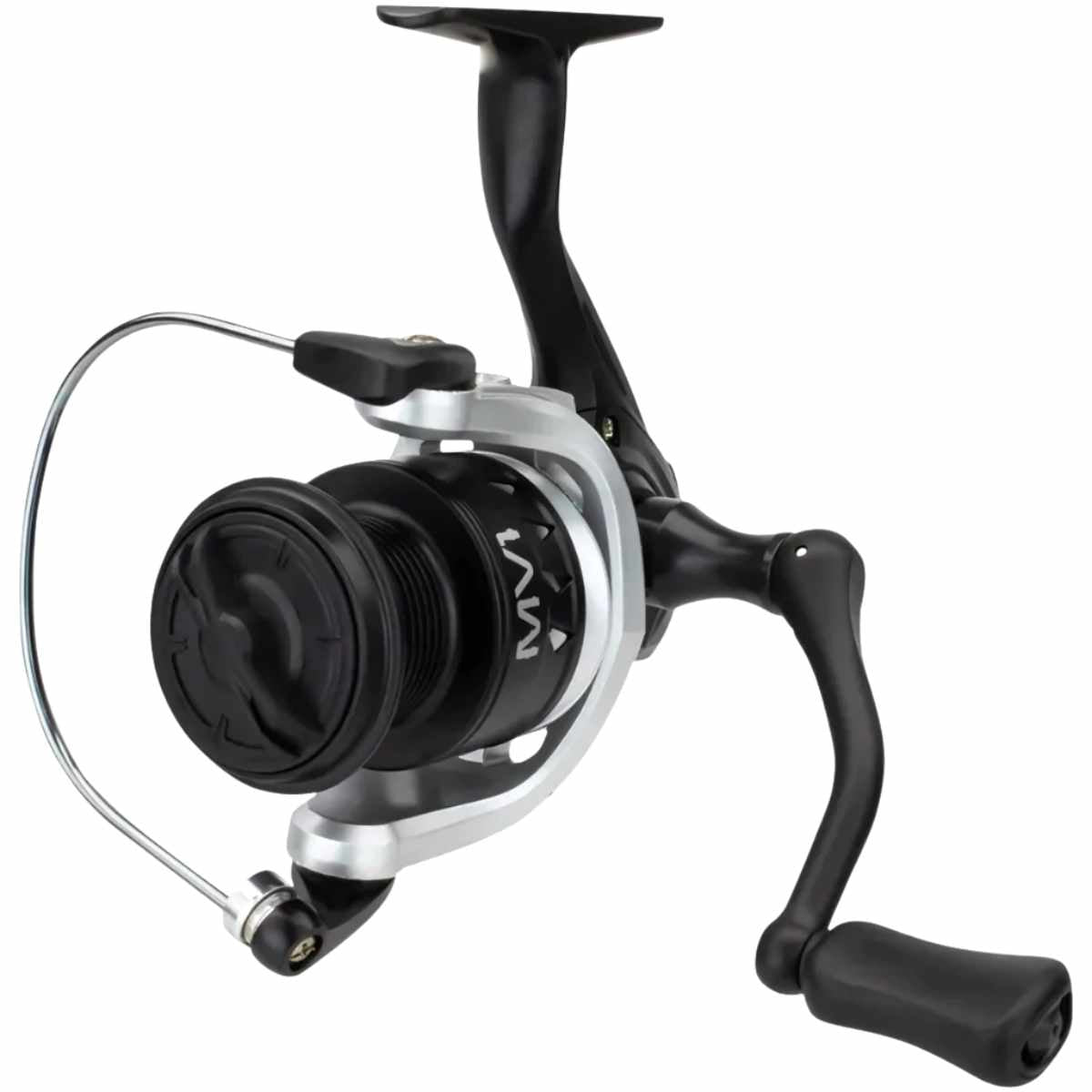 Molinete para pesca esportiva modelo Voxxi MV1 com design ergonômico em grafite.