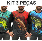 Kit Camisa De Pesca De Até 3 Peças Com Tecido com proteção UV50+ Secagem Ultra Rápida.