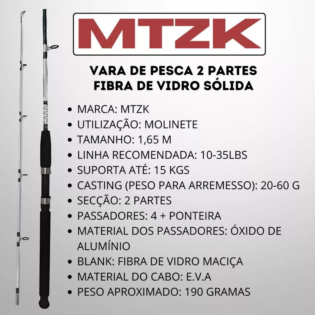 Kit de Pesca Vara Fibra Vidro 
