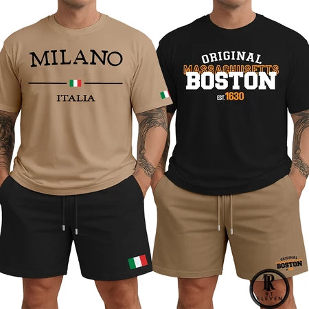 Kit 2 Conjuntos Masculinos Premium Milano e Boston Camiseta e Bermuda