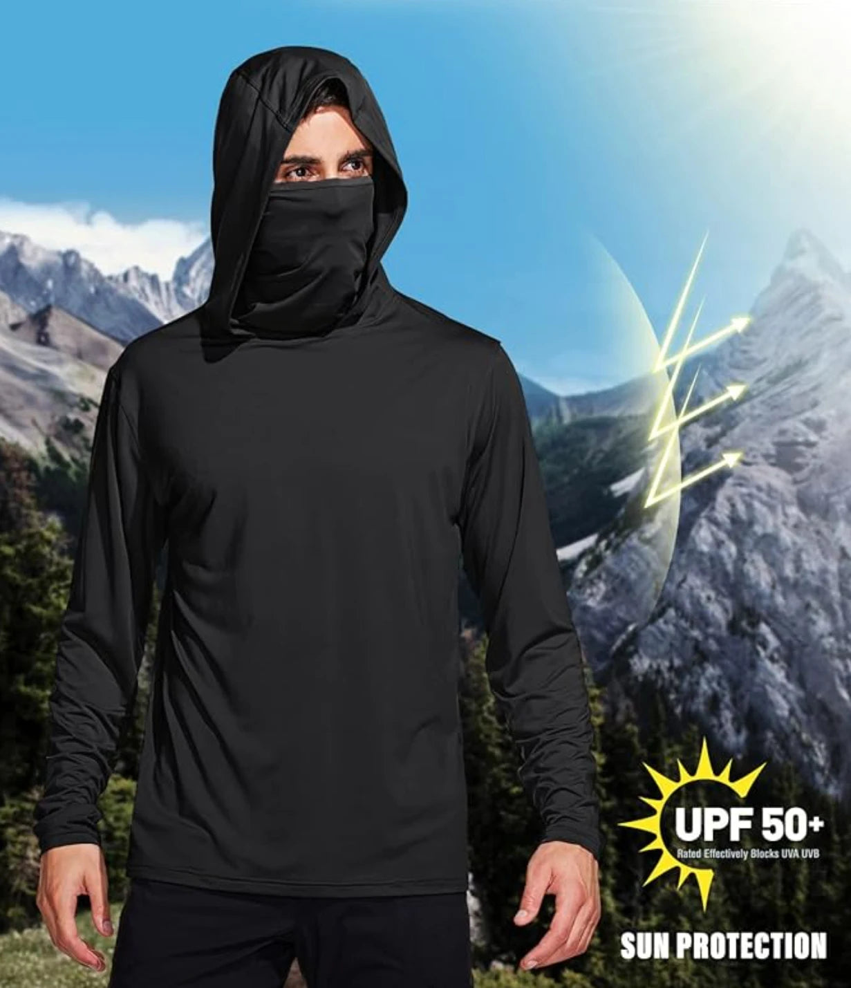 Camisa Masculina Com Capuz UPF 50+ Manga Longa para Pesca