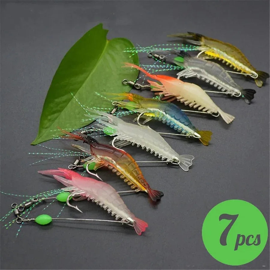Conjunto de Iscas de Camarão Luminosas para Pesca - 3pcs/7pcs