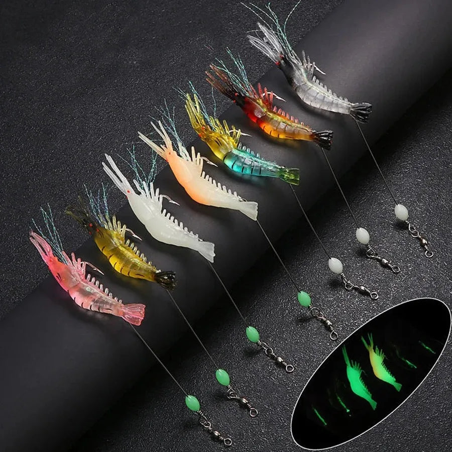 Conjunto de Iscas de Camarão Luminosas para Pesca - 3pcs/7pcs