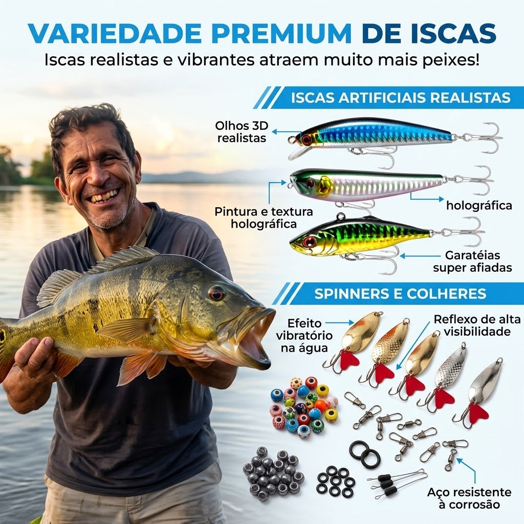 Kit De Pesca Completo Com 137 Acessórios E Iscas Artificiais
