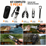 Alicate multifuncional e tesoura de pesca para remoção de anzóis e corte preciso de linhas.