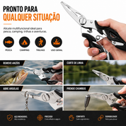 Alicate para remoção de anzóis utilizado em pescarias esportivas em água doce e salgada.