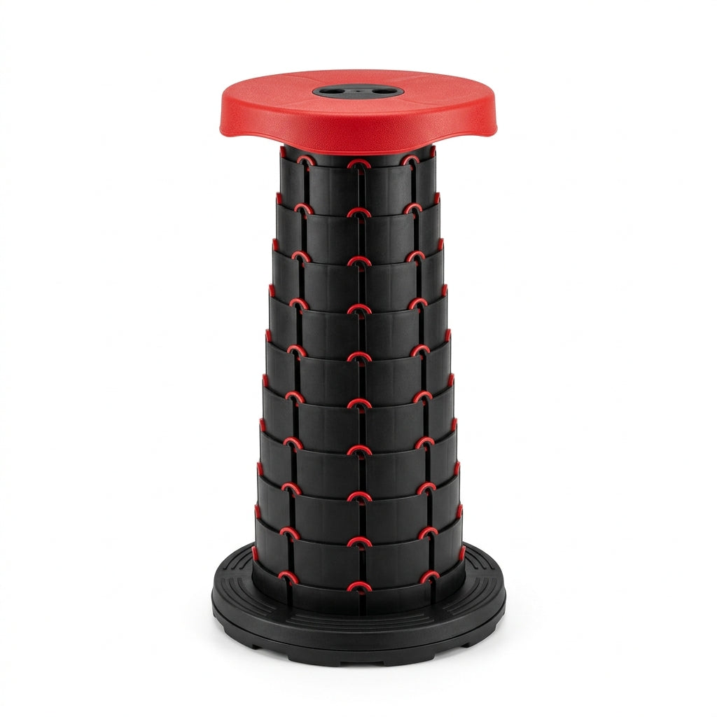 Banqueta retrátil portátil com base antiderrapante para uso outdoor.