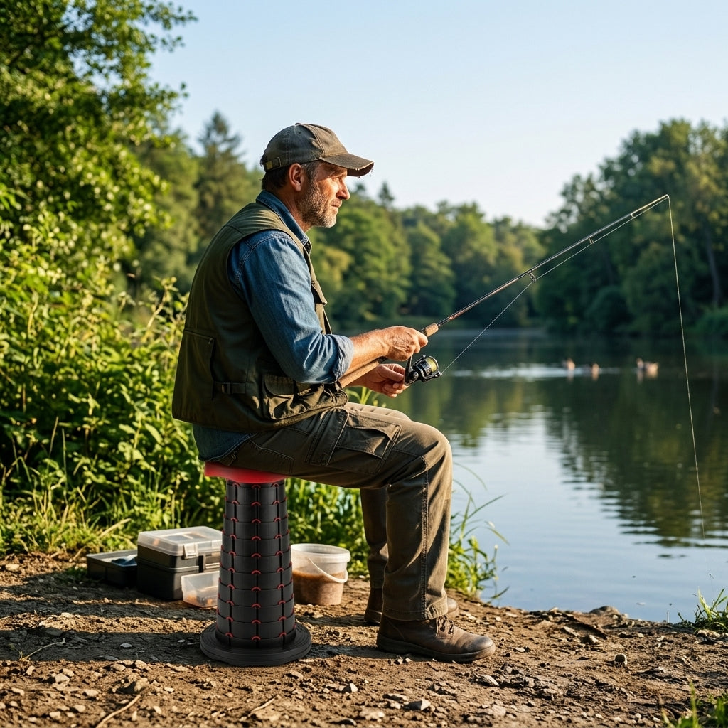 Banco banqueta retrátil portátil telescópico ajustável para camping e pesca.