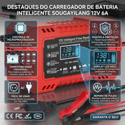 Carregador De Bateria Automotivo Inteligente 12V Com Display Digital E Reparo Por Pulso