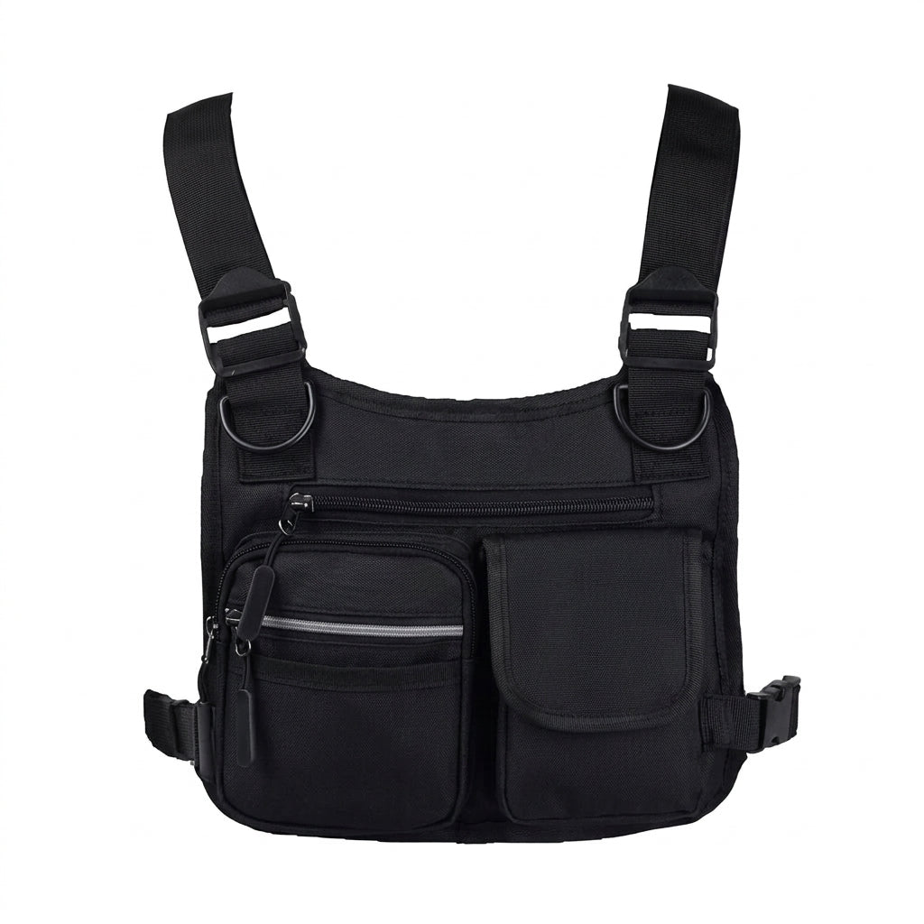 Bolsa peitoral masculina impermeável chest bag tática esportiva com multibolsos.