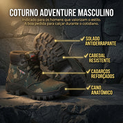 Bota adventure masculina confortável com excelente aderência para trilhas e pescarias.