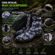 Bota aquática unissex em neoprene com ajuste anatômico e secagem rápida.
