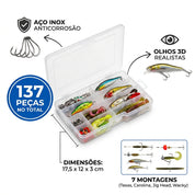 Kit Caixa De Pesca 137 Peças Com Iscas Artificiais Crankbaits Colheres e Acessórios