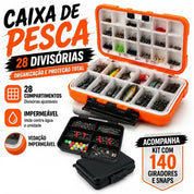Kit Caixa De Pesca 28 Divisórias Impermeável + Conjunto 140 Giradores e Snaps Com Estojo