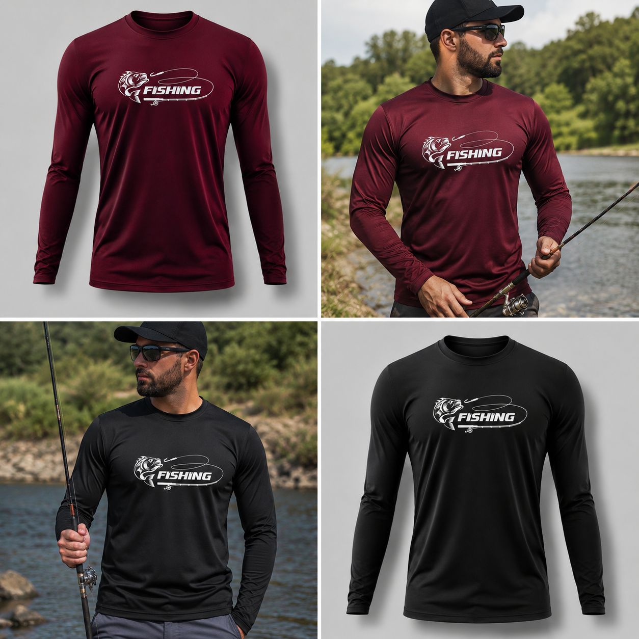 camisa de pesca em ação