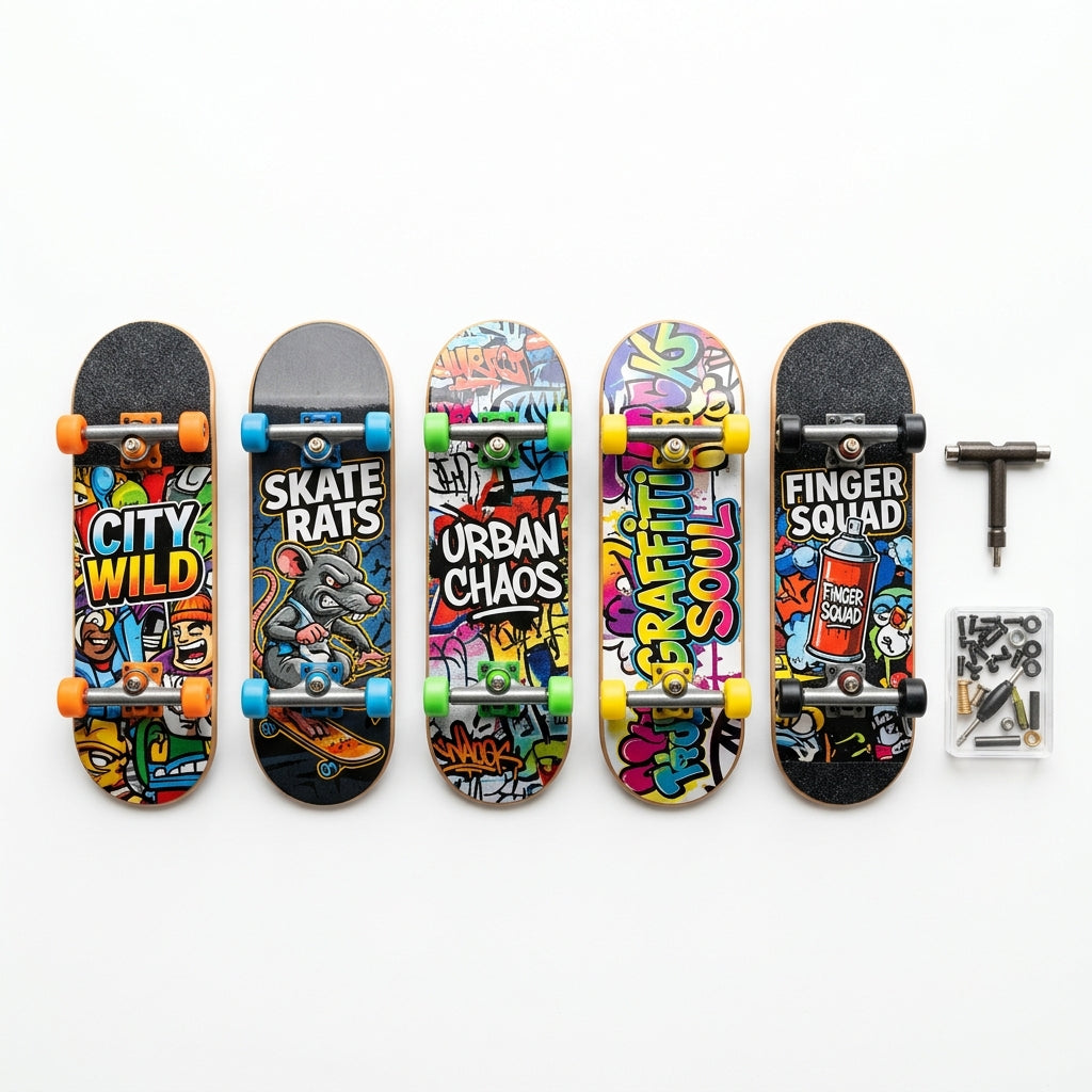 Kit 5 Skates De Dedo Fingerboard Profissional Com Lixas E Chave De Montagem - Kingpesque