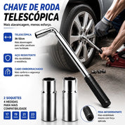 Detalhes do mecanismo de extensão telescópico e soquetes em aço cromo vanádio da chave de roda.