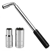 Chave de roda L telescópica extensível com soquetes duplos 17 19 21 23mm em fundo branco.
