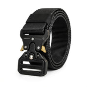 Cinto tático militar em nylon preto com fivela automática de metal preta e sistema de engate rápido