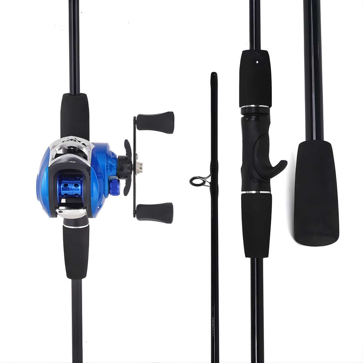 Conjunto de pesca profissional com carretilha Joyfox de 5 rolamentos e vara com cabo em EVA.