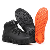 Bota coturno militar masculina 990 em couro preto resistente para trilha e outdoor