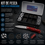 Estojo dupla face para organização dos acessórios do kit de pesca esportiva Summer.