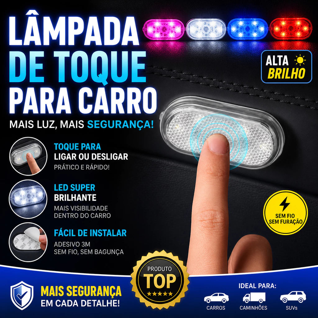 Kit 2 Luzes LED de Toque Recarregáveis USB para Carro