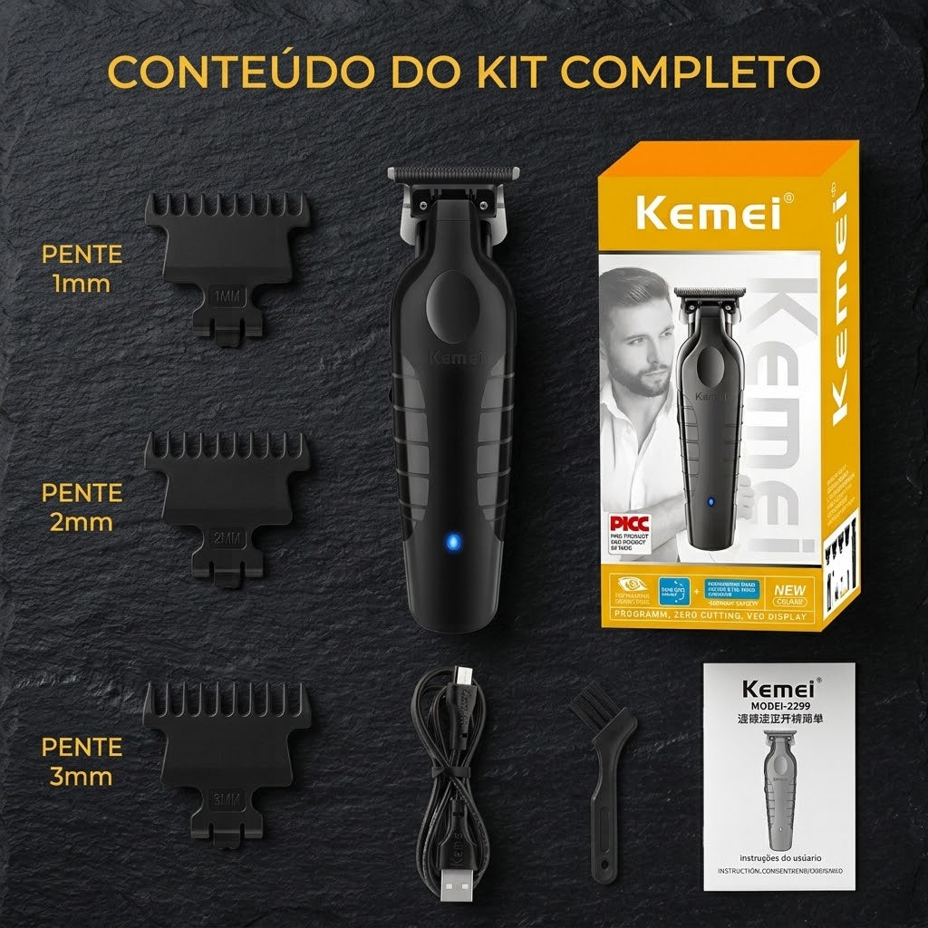 Máquina De Acabamento E Barba Profissional Kemei KM-2299 Sem Fio Bateria Lítio