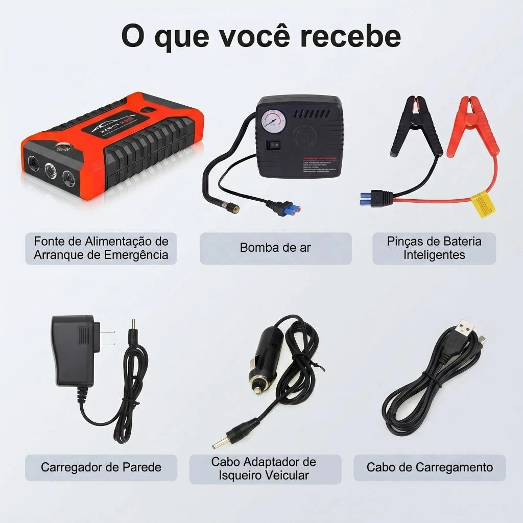 Bomba de Ar Portátil Compressor Inflator 4 em 1 PowerBank 8000mAh Calibrador Digital