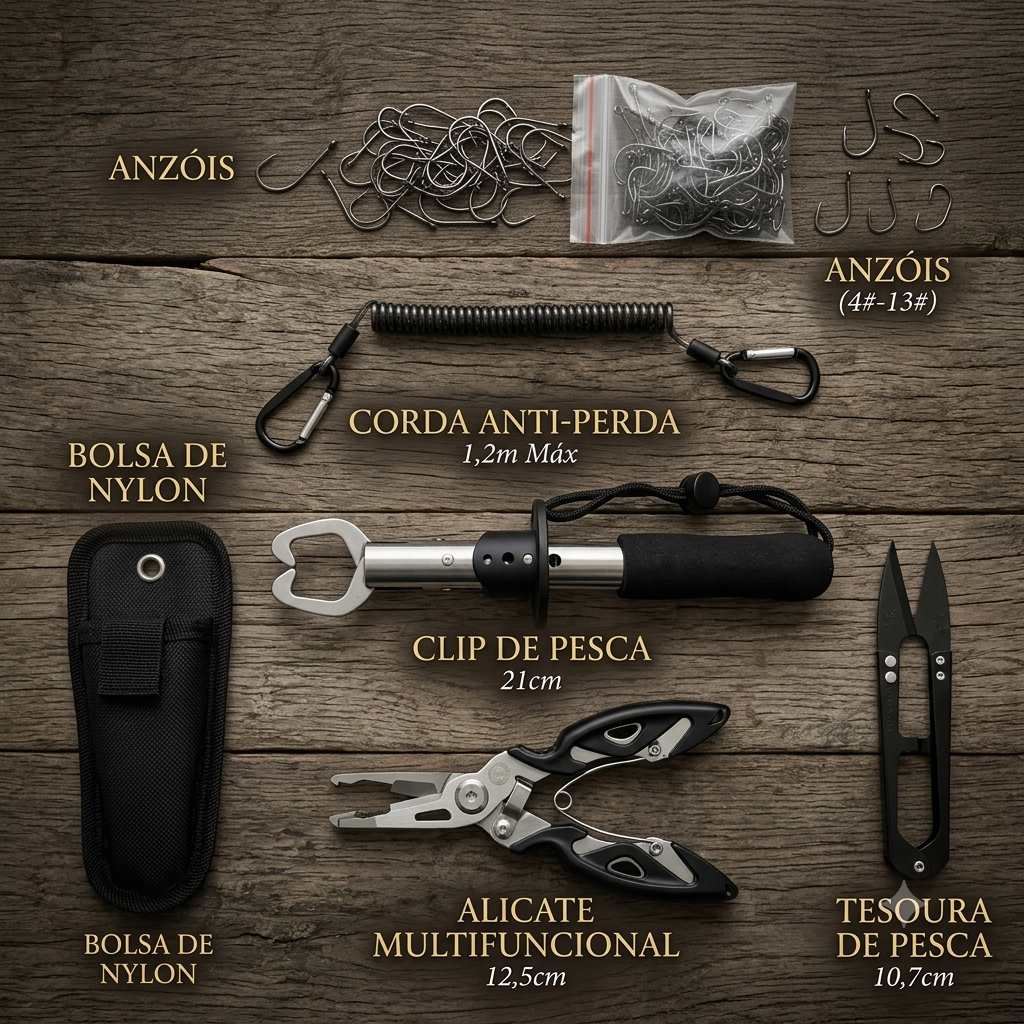 Kit com 100 anzóis de pesca em tamanhos variados para diferentes modalidades de pesca.