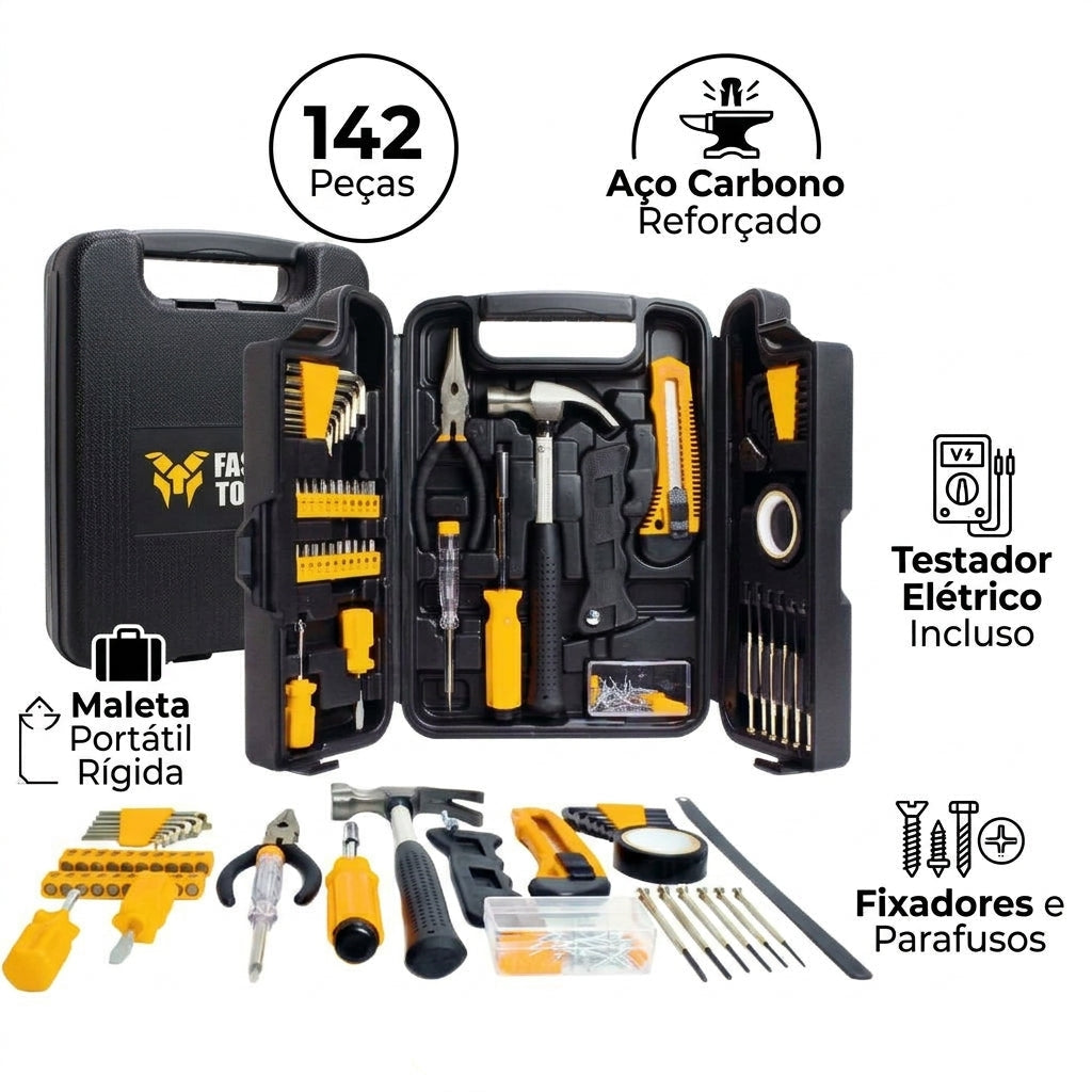 Kit De Ferramentas 142 Peças Com Maleta Organizadora Fasterr FST142