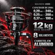 Kit de pesca com vara de 25lbs e molinete com drag de 12kg