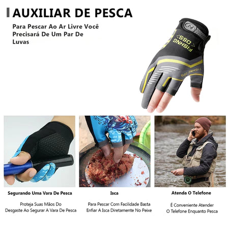 Luva De Pesca Ajustável 3 Dedos Com Proteção UV
