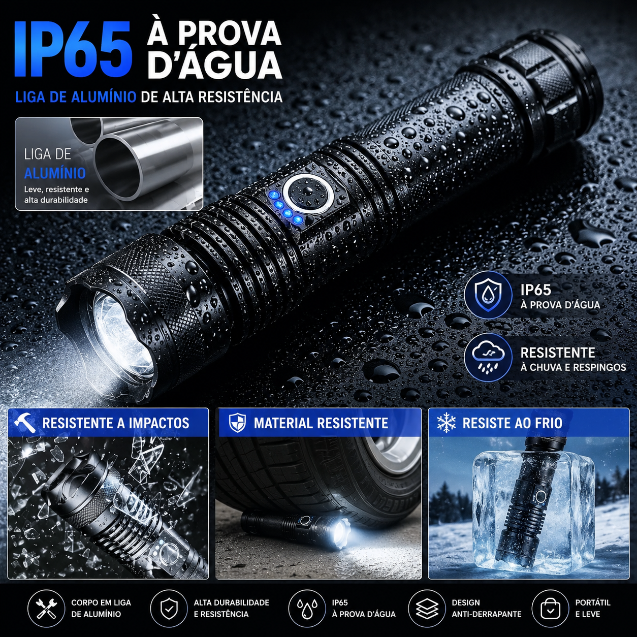 Lanterna tática super potente T9 de alta performance para uso profissional.