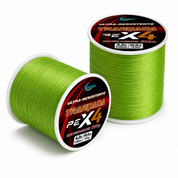 Linha de pesca multifilamento PE verde com 500 metros e alta resistência para pesca esportiva.