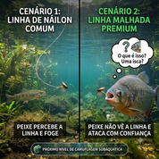 Linha de pesca em nylon camuflado disponível nas espessuras de 0.20mm a 0.50mm.