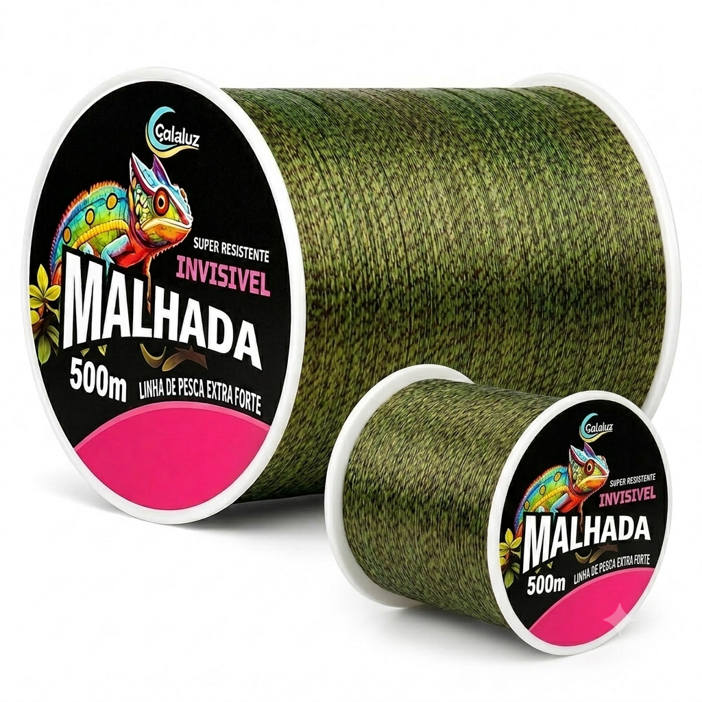 Linha de pesca camuflada em nylon premium com 500 metros para água doce e salgada.