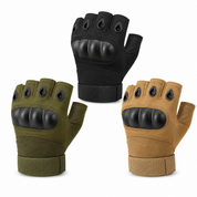Par de luvas táticas meio dedo com grip antiderrapante para motociclistas e atividades outdoor.