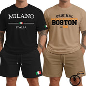 Kit 2 Conjuntos Masculinos Premium Milano e Boston Camiseta e Bermuda