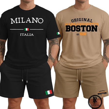 Kit 2 Conjuntos Masculinos Premium Milano e Boston Camiseta e Bermuda