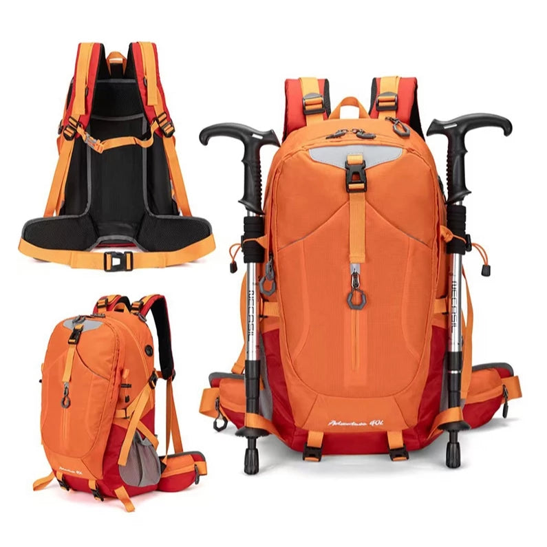 Mochila cargueira 40 litros impermeável com múltiplos compartimentos para trilhas, camping e viagens.
