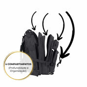 Mochila tática robusta com design reforçado, ideal para organizar equipamentos de pesca.