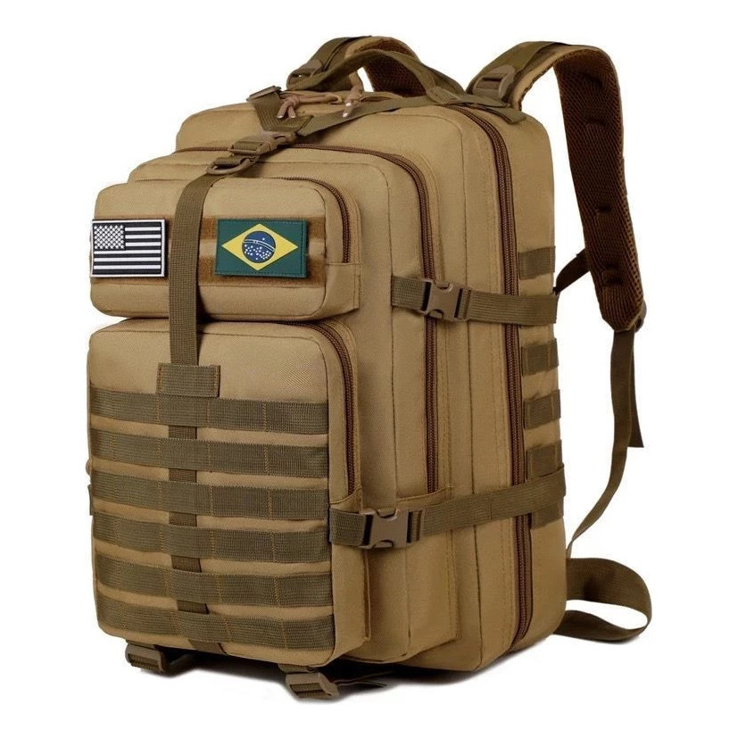 Mochila tática militar 50 litros impermeável em nylon 600D para camping e trilhas.