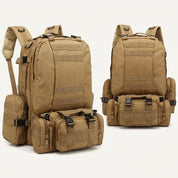  Mochila militar tática reforçada preta de 40 litros com sistema MOLLE frontal de fitas.