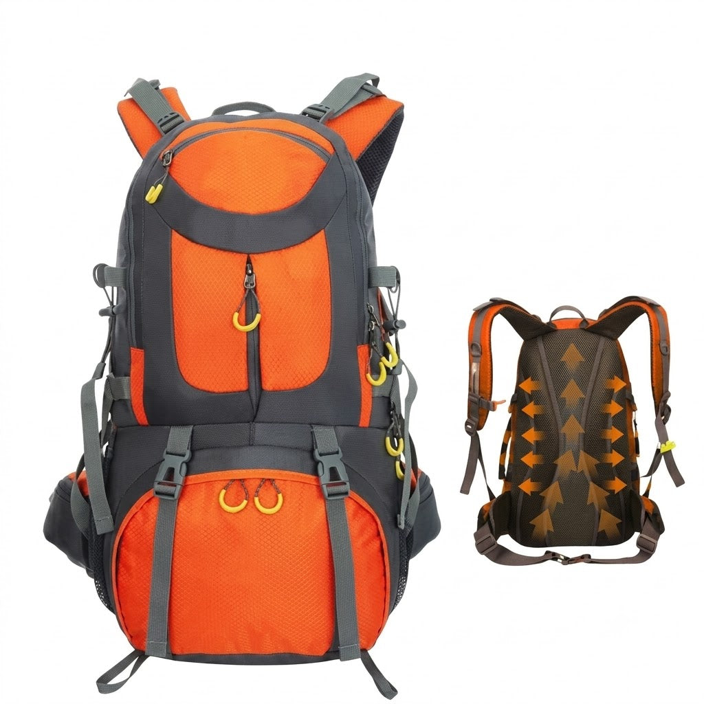 Mochila para trilha 40L com capa de chuva inclusa e estrutura leve para atividades outdoor.
