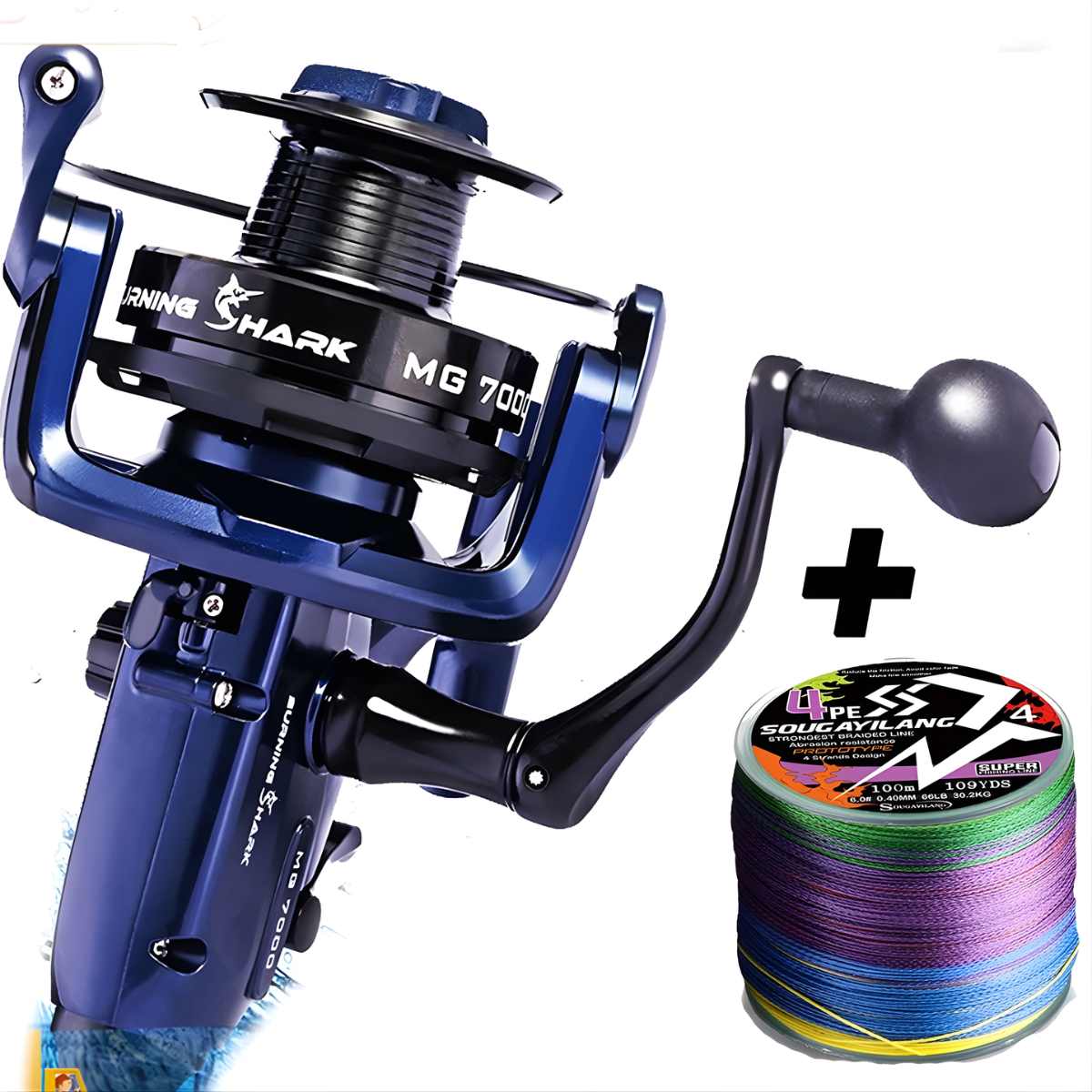 Molinete de pesca tamanho 7000 com 20kg de drag e linha multifilamento inclusa